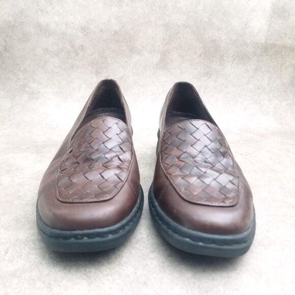 Clarks Womens Springers 31209 Size 7 Brown Leather Slip On Apron Toe Woven Loafe - Picture 2 of 10